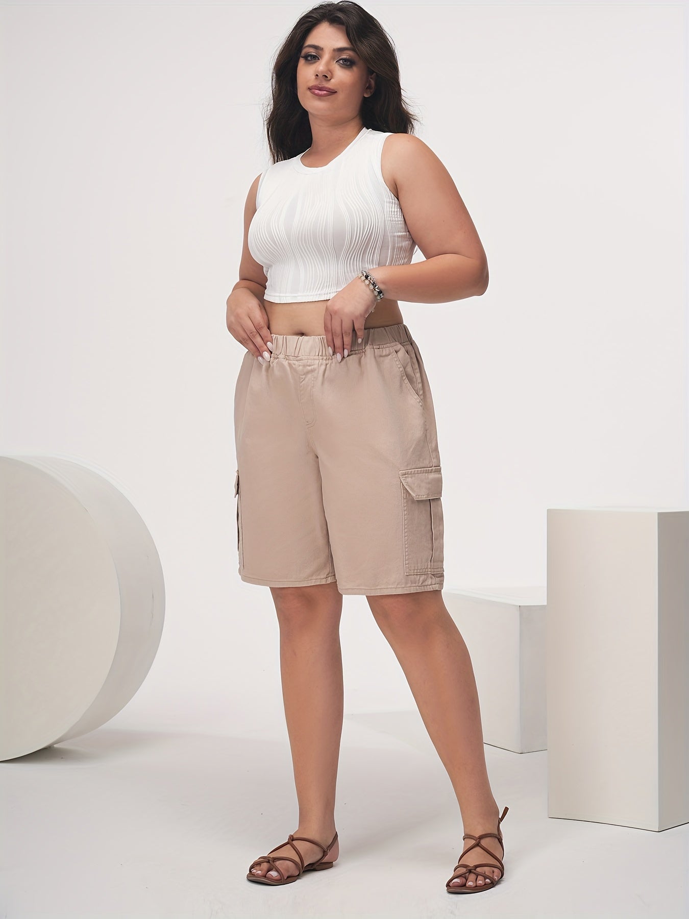 Women's Plus Size Cargo Denim Shorts Loose Fit Summer Casual