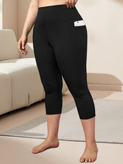 Ayollar uchun katta o'lchamli yuqori belli Capri legginslar, yon cho'ntaklar bilan