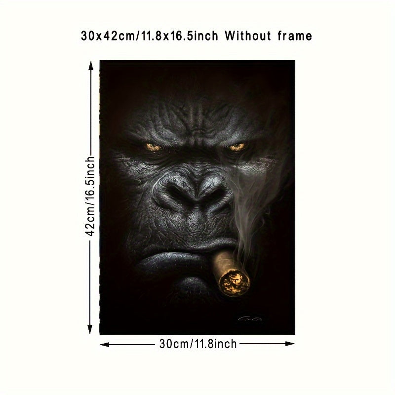 Frameless Canvas Wall Art Animal Monkey Smoking Portrait for Home Decor