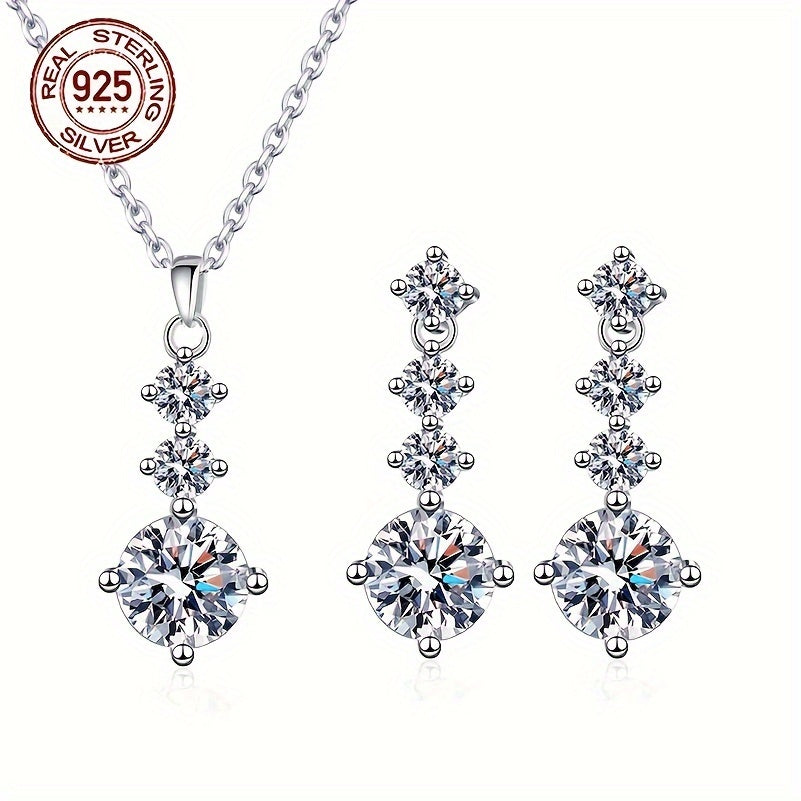 Sterling Silver Jewelry Set with Drop Earrings and Pendant Necklace for Women
