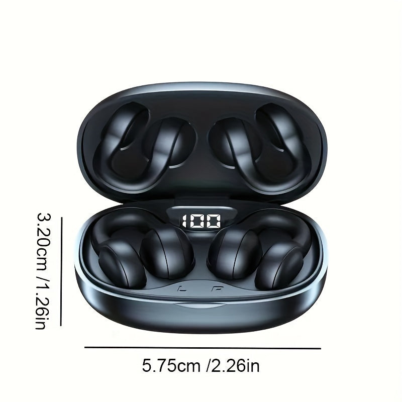 Wireless Noise Cancelling Clip-On Earbuds for Sports Calls Long Battery