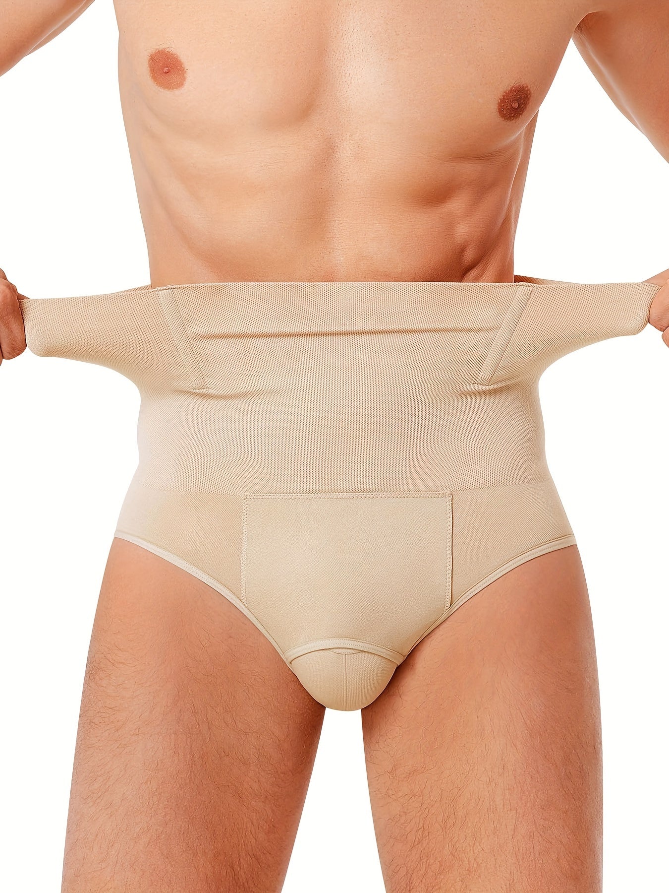 Men's High-Waist Tummy Control Shapewear Nylon Spandex Solid Shorts