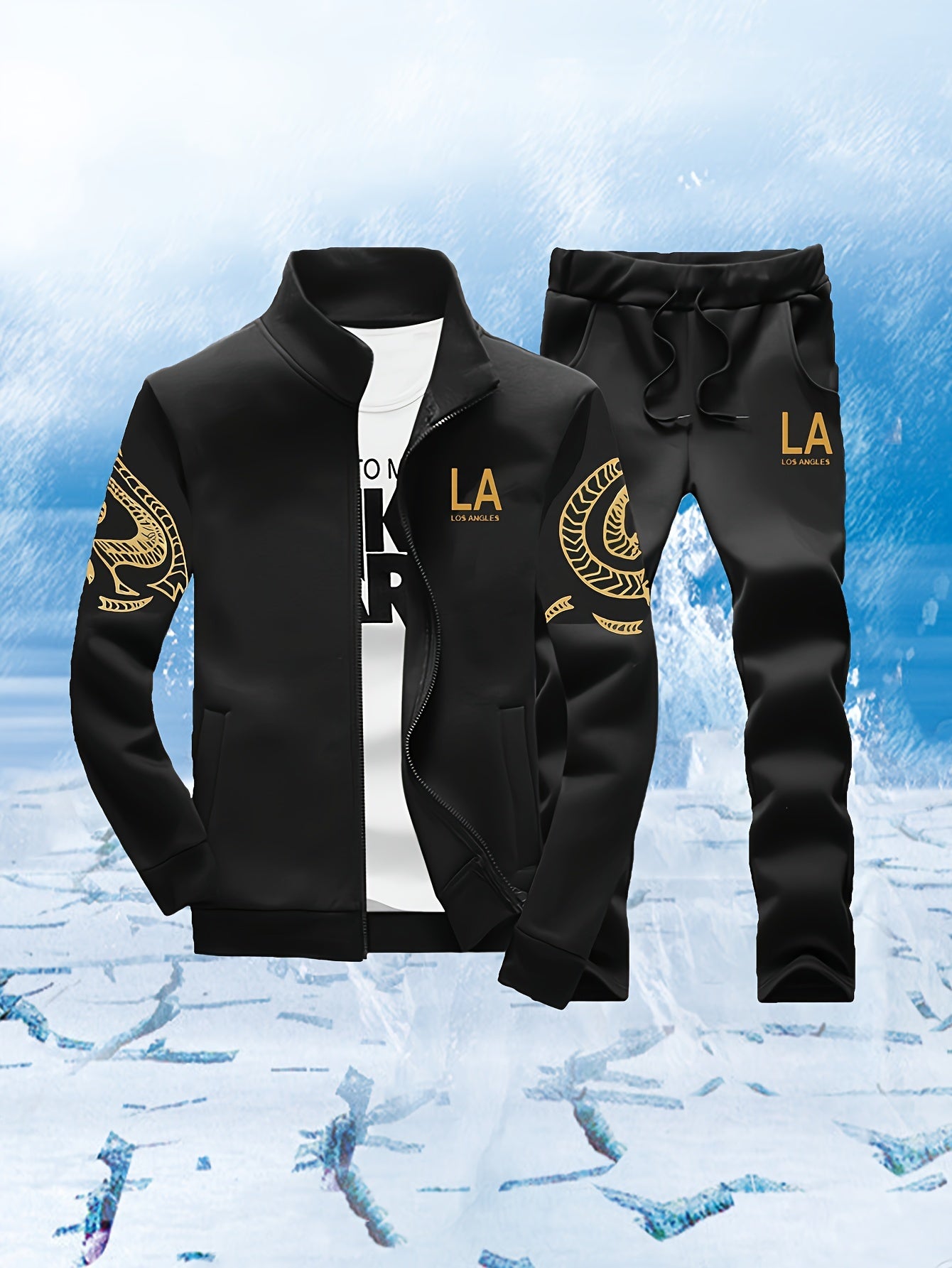 Men's Polyester Striped Zip-Up Jacket and Joggers Set for Spring Fall Sportswear