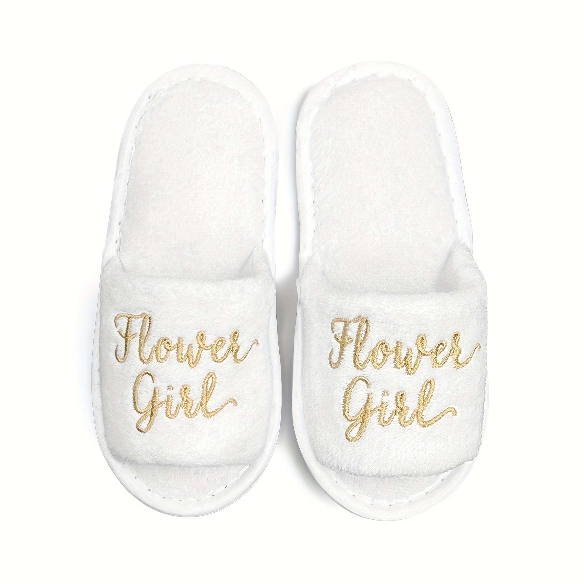 Women's Gold Embroidered Wedding Slippers Open-Toe Soft Sole Slides
