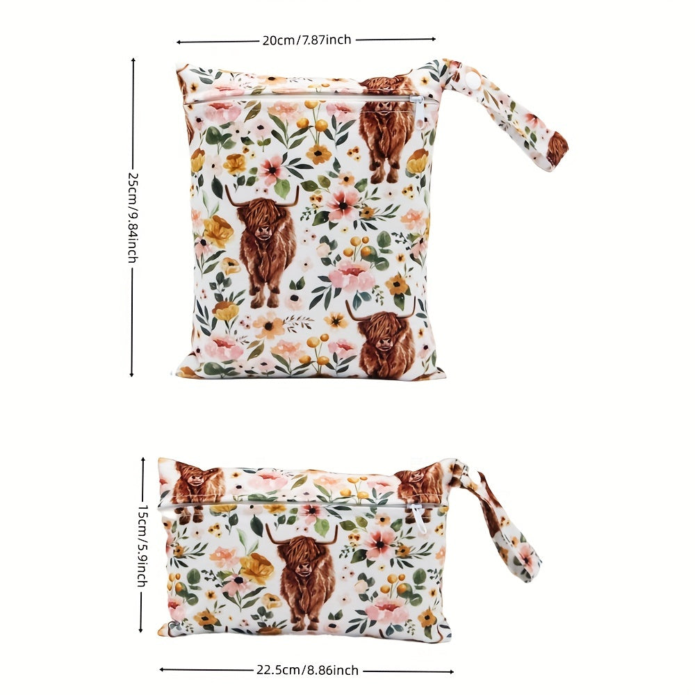 Set of 2 Cow Print Wet Bags for Diapers and Travel Gift