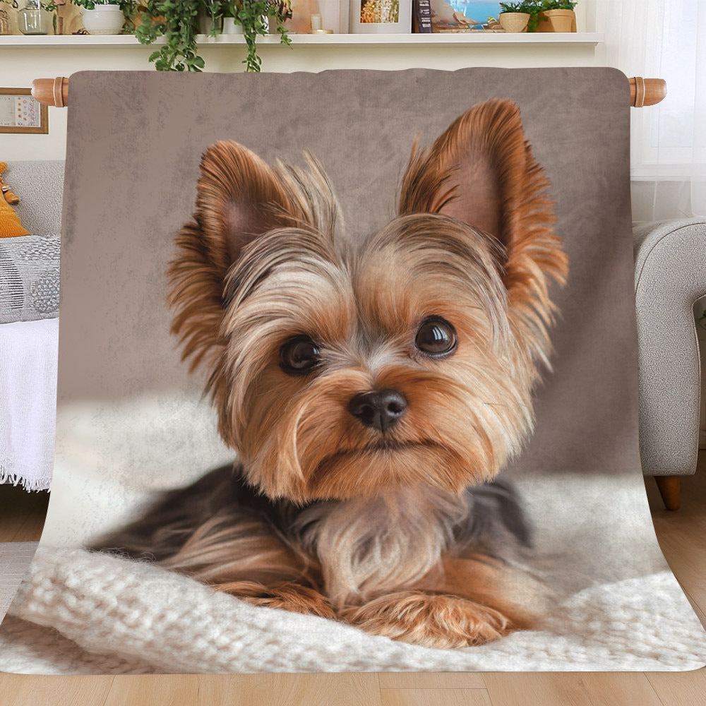 Yorkshire Terrier Pattern Flannel Throw Blanket Quilted Knit Polyester All-Season Decorative for Napping Camping Travel