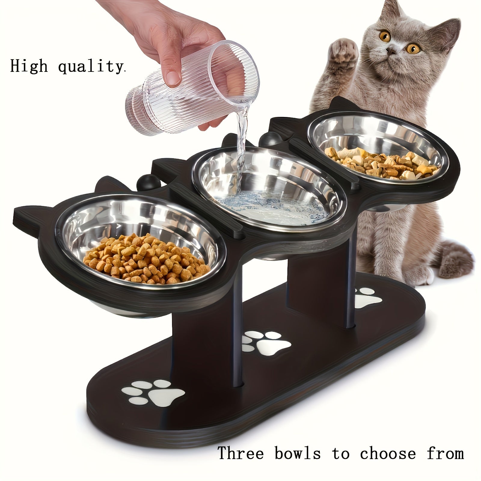 Adjustable Elevated Cat and Small Pet Food Bowl with Stainless Steel Stands