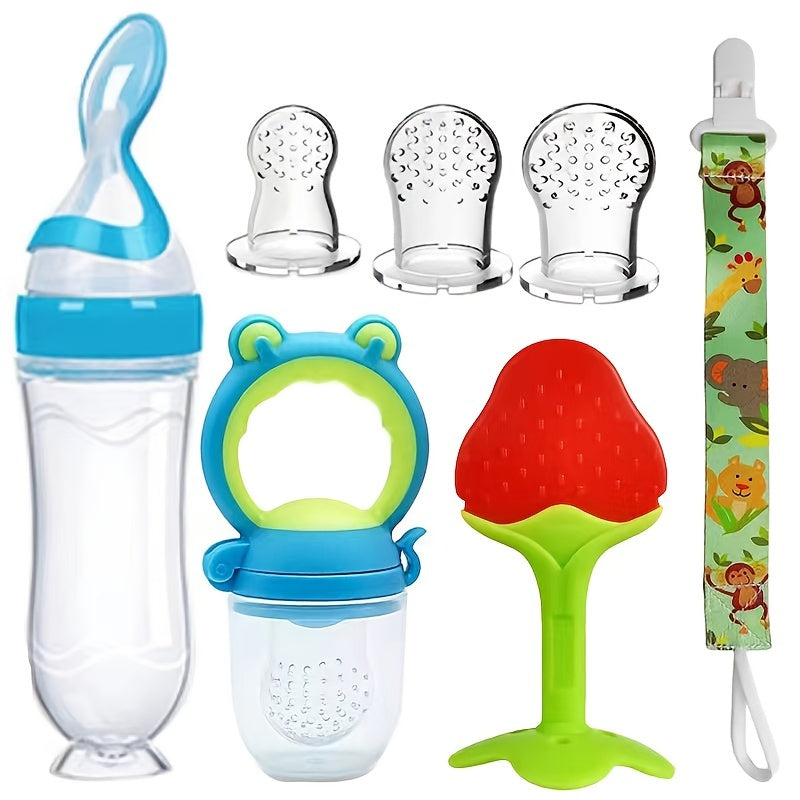 Baby Feeding Set 7 Pieces Silicone Bottle Spoon Food Feeder Pacifier Teether Clips