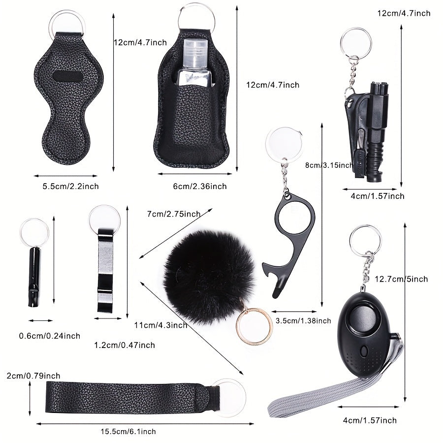 Set of 10 Women's Pink Safety Accessories Personal Alarm Window Breaker Gift Set