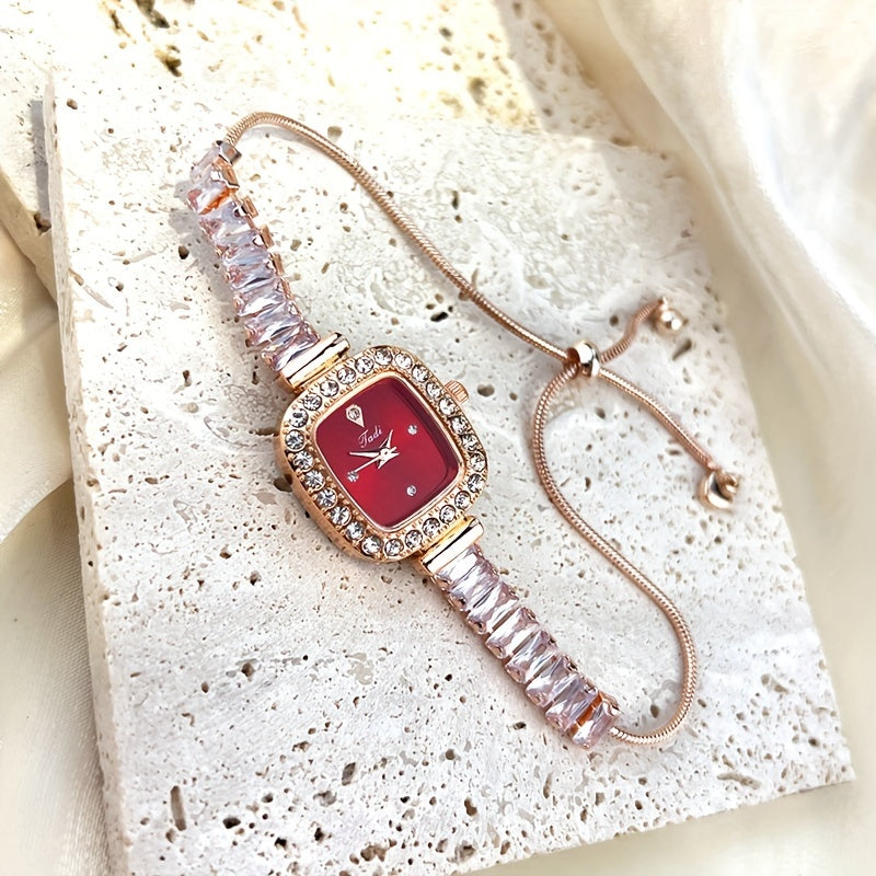 Ayollar uchun kvadrat rhinestone kvarts soat, vintage uslub, sozlanadigan bilaguzuk, partiyalar uchun