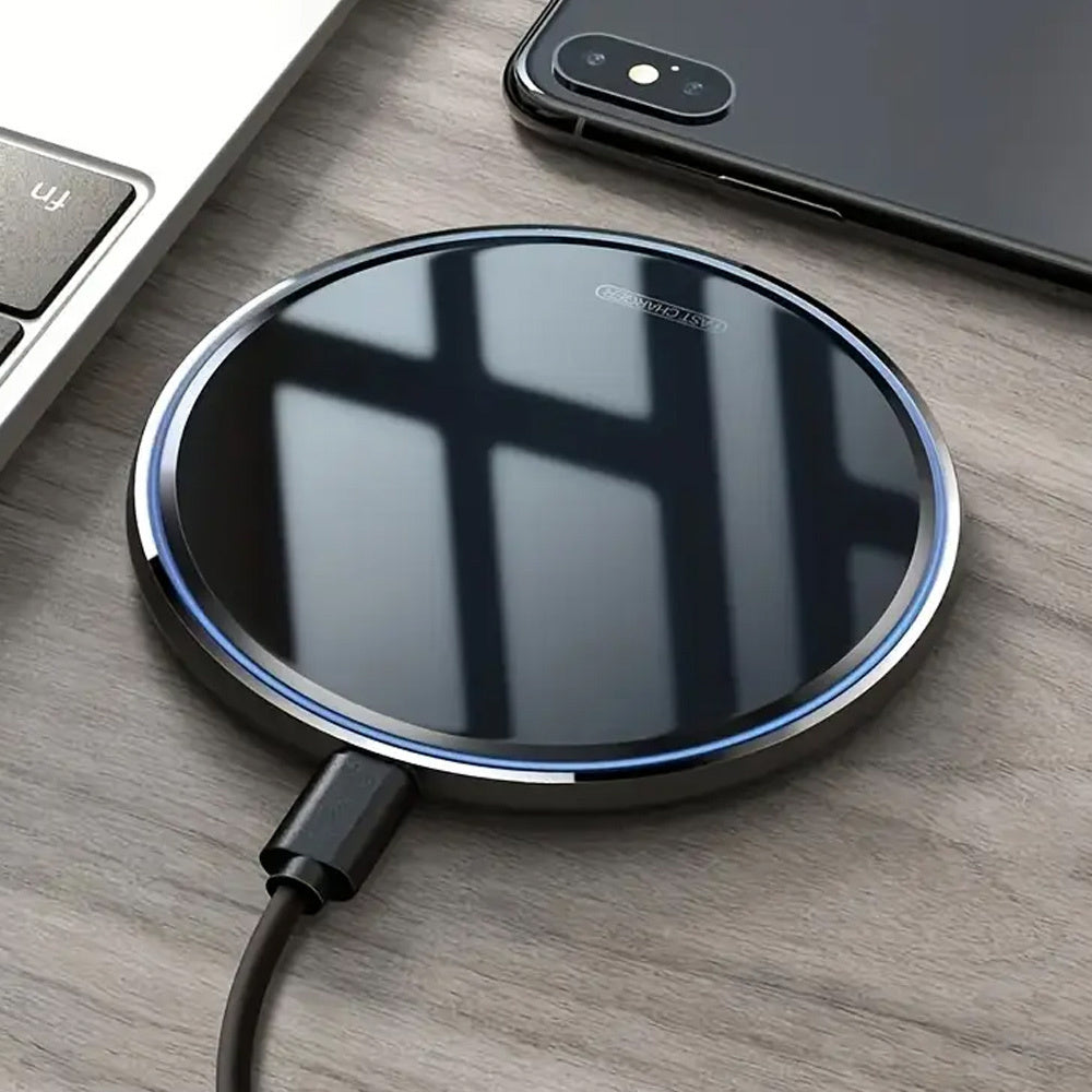 Slim Wireless Charger Pad 15W Fast Charging for iPhone and Samsung Black White Case-Friendly