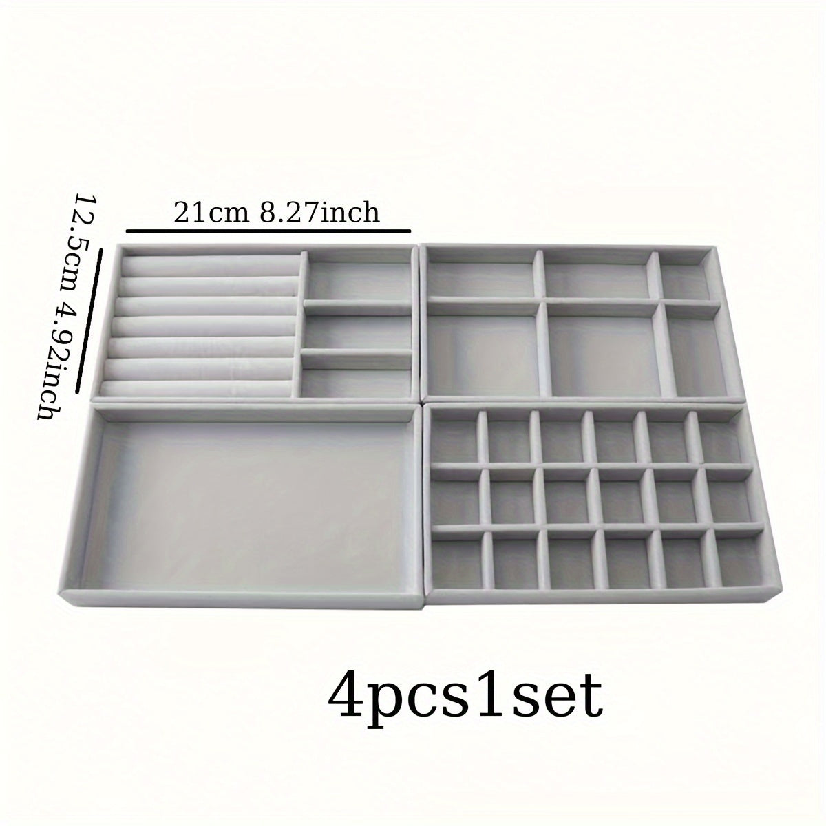 Juego de 4 bandejas de felpa para joyas para organización y exhibición en el cajón