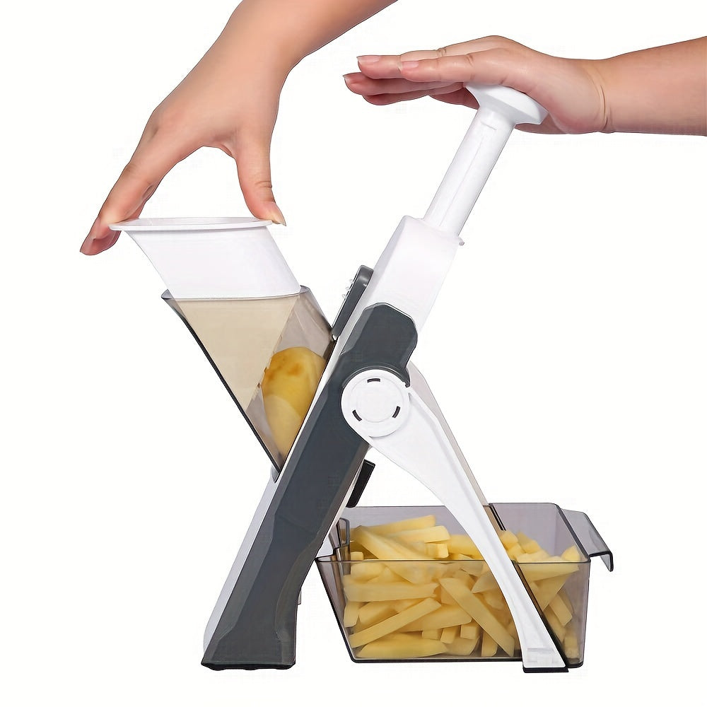 Multi-Functional 5-in-1 Vegetable Chopper Gray, Adjustable Thickness, Easy Meal Prep