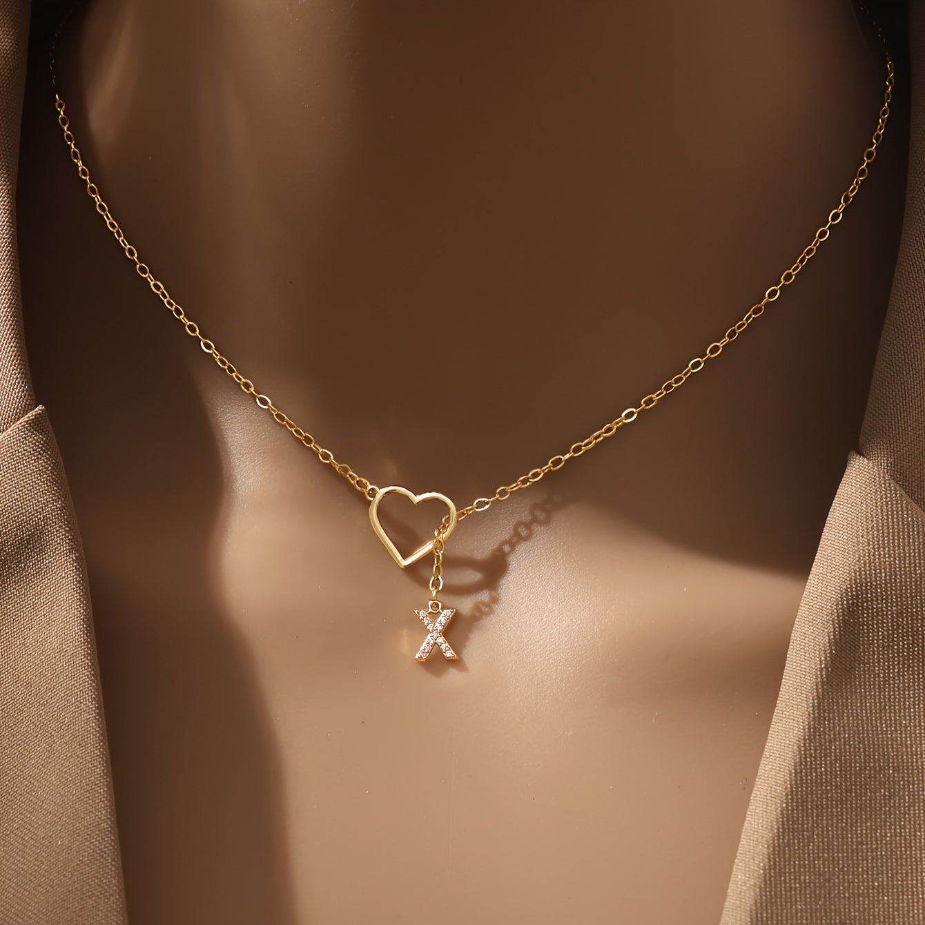 Personalized Letter Pendant Necklace for Women and Teen Girls Zirconia Heart Charm Initials Copper Chain Jewelry