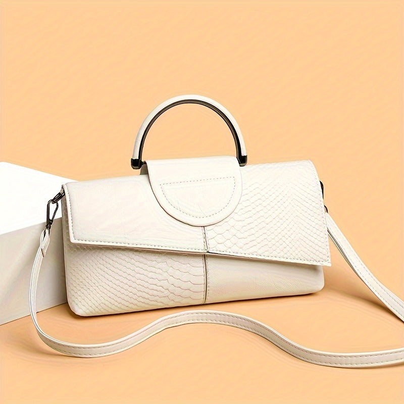 Women's Vintage Crocodile Pattern Clutch Purse with Adjustable Strap and Zipper Closure