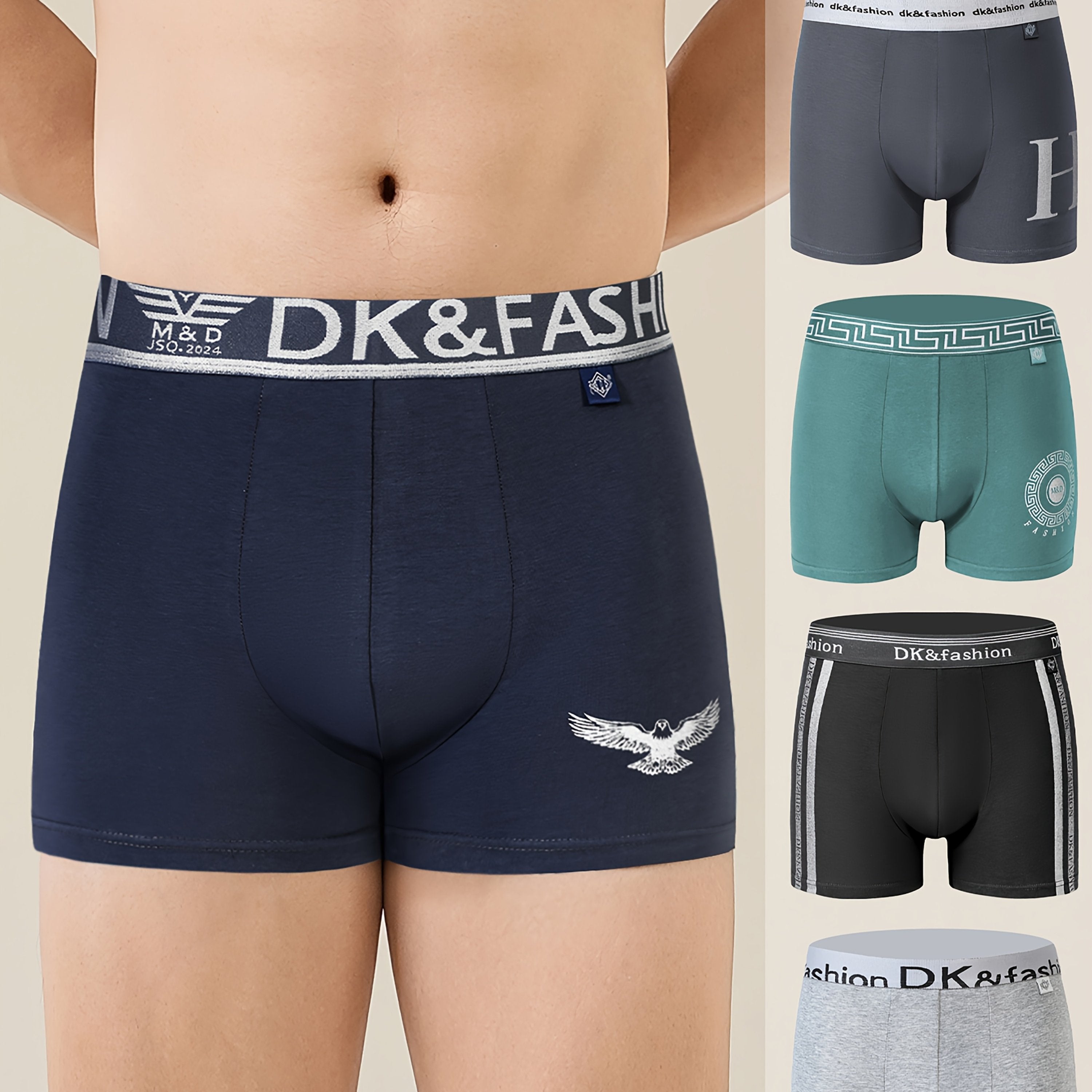 Men's 4-Pack Geometric Cotton Spandex Boxer Shorts Breathable Knit Casual Sports