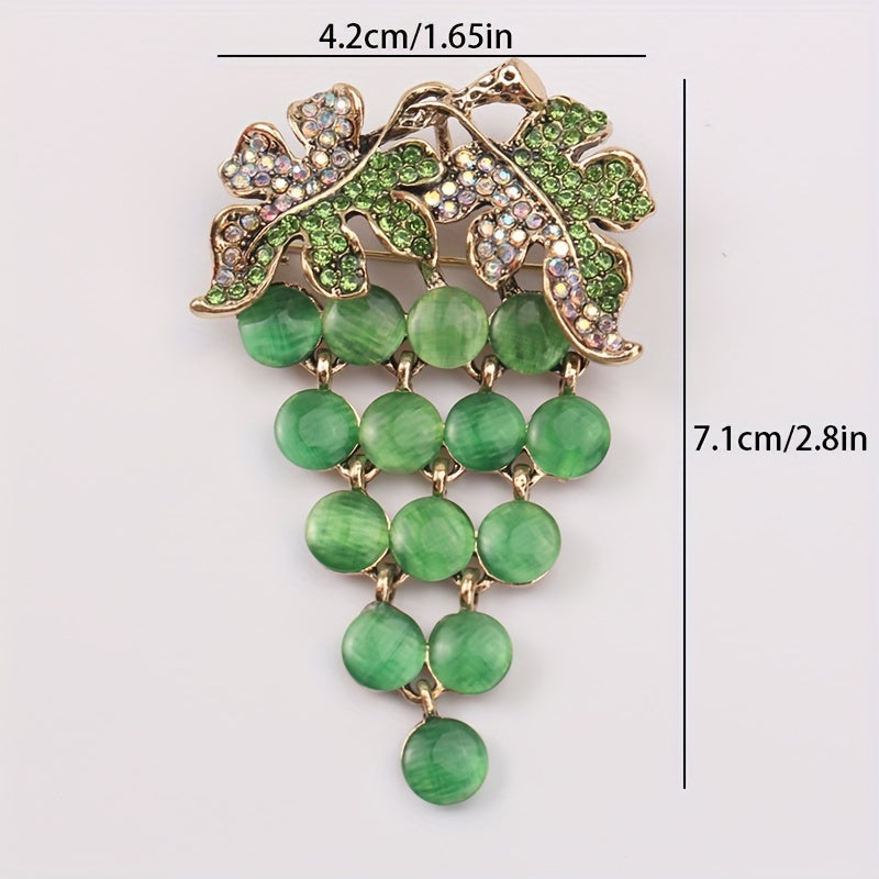 Green Grape Cat Eye Flower Brooch for Women Fashion Jewelry