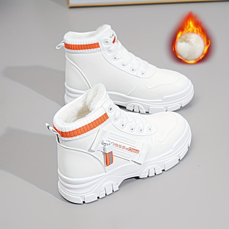 Women's Warm Winter High-Top Sneakers with Fleece Lining and Blue Straps