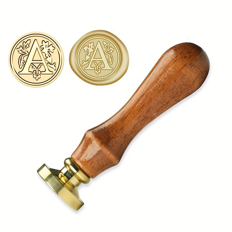 Wax Seal Stamp Set with 26 Letters Brass Head and Retro Wood Handle for Invitations and Gift Wrapping