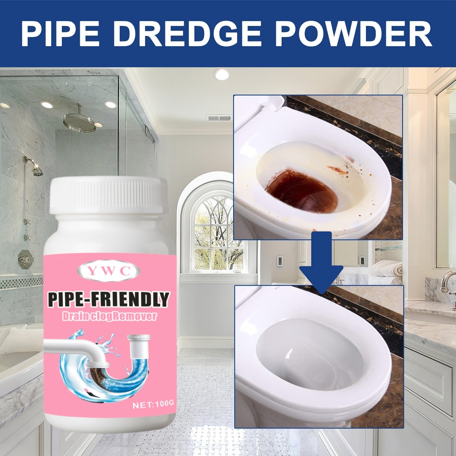 100g Pipe Cleaning Powder for Kitchen and Bathroom Drain Unclogging