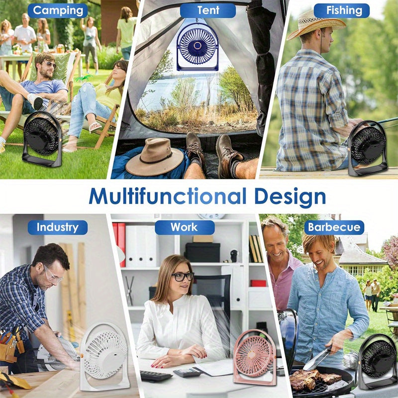 Portable LED Display Fan 6-Inch Transparent Blade USB Rechargeable Quiet Office Fan