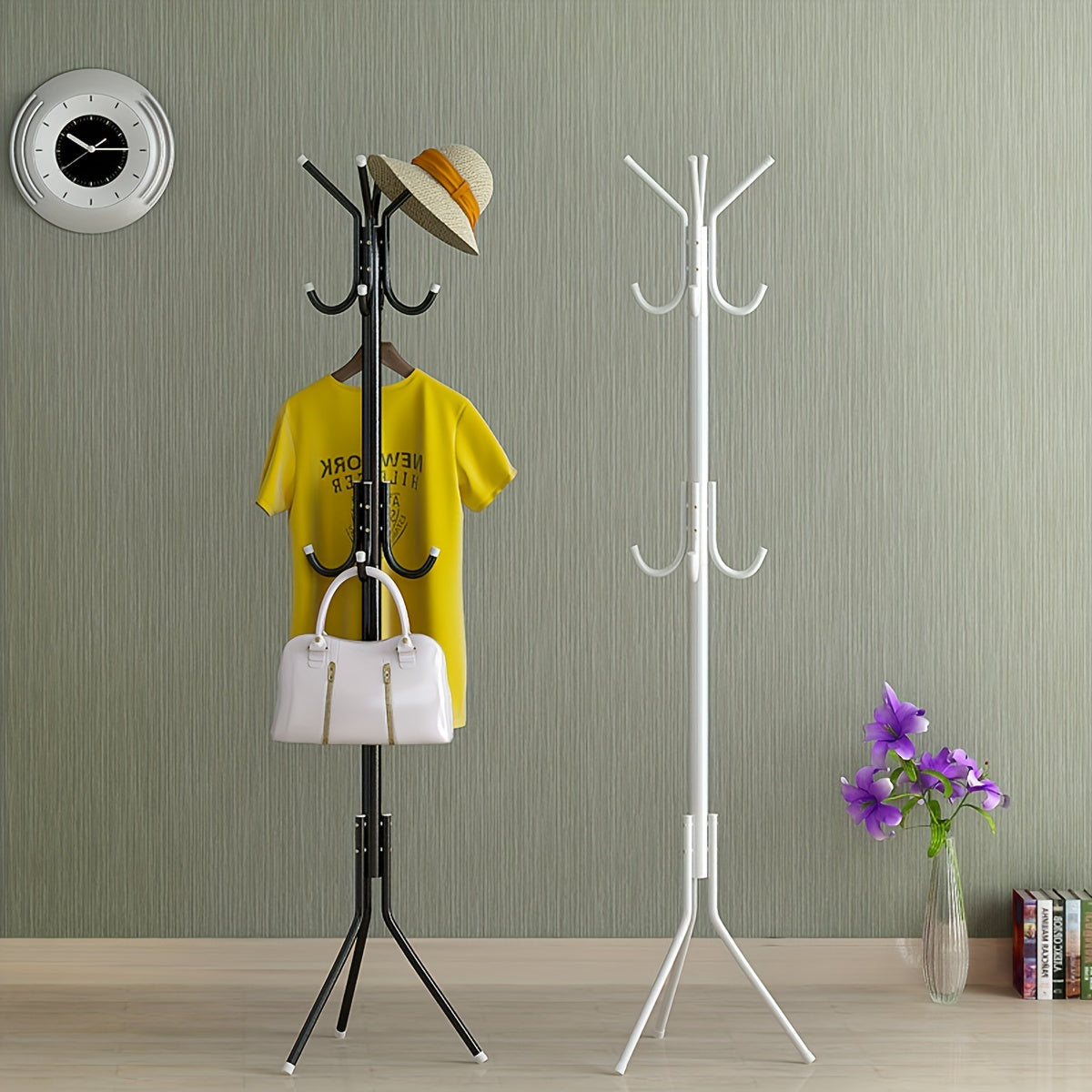 Metal Coat Rack Stand with Multiple Hooks, Modern Iron Hall Tree for Clothes and Handbags