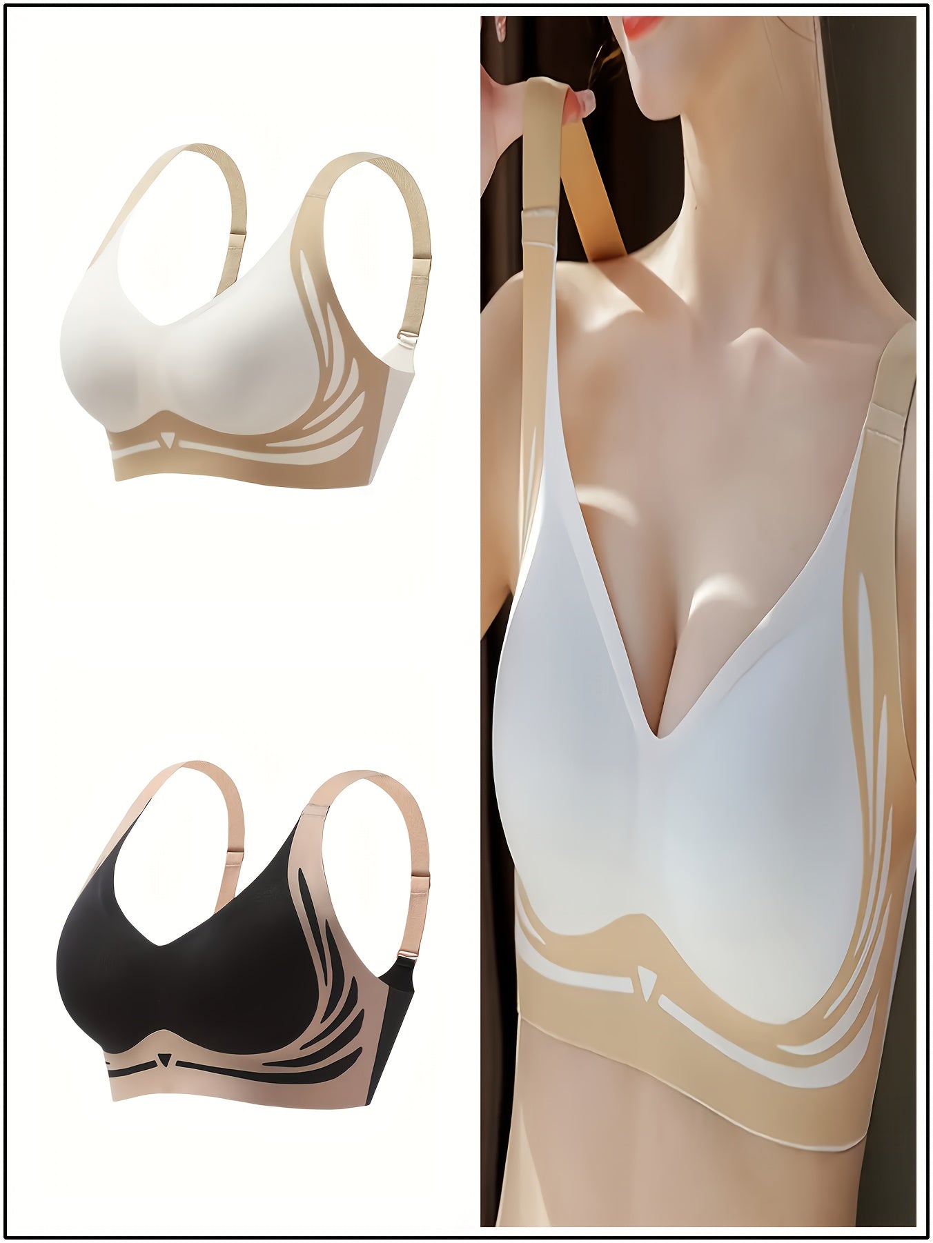 Women's Seamless Anti-Gravity Sports Bra Push-Up Shaping Pads 2 Pack