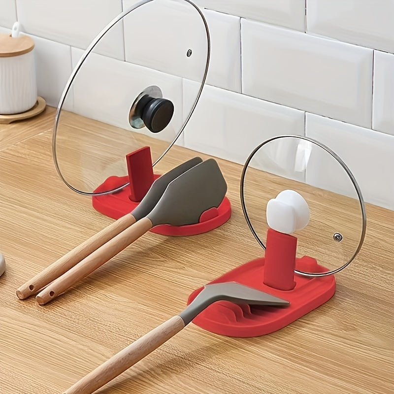 Foldable Kitchen Pot Lid Holder with Spoon Rack and Heat-Resistant Mat