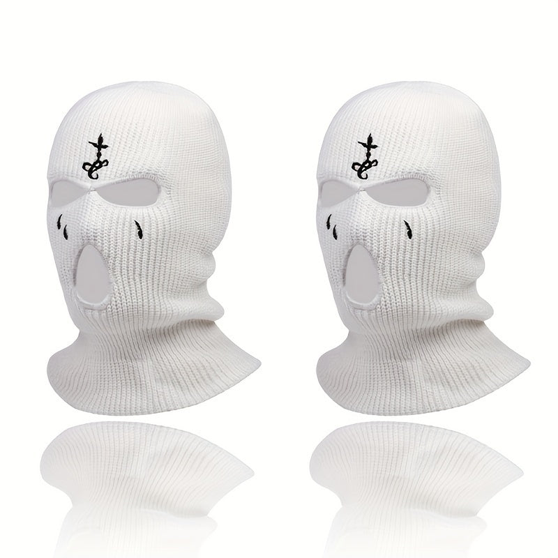 Knit Face Mask Set for Winter Sports Outdoor Activities Warm Stretchy Acrylic 2 Pieces