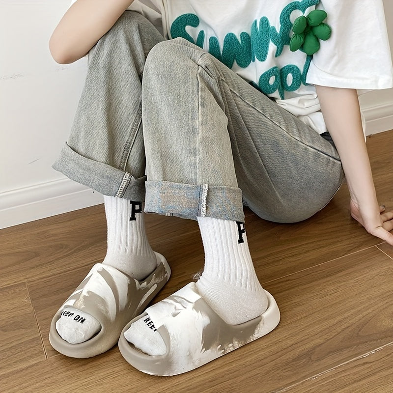 Cloud-Pattern EVA Slides Thick Sole Non-Slip Durable Indoor Outdoor Black White