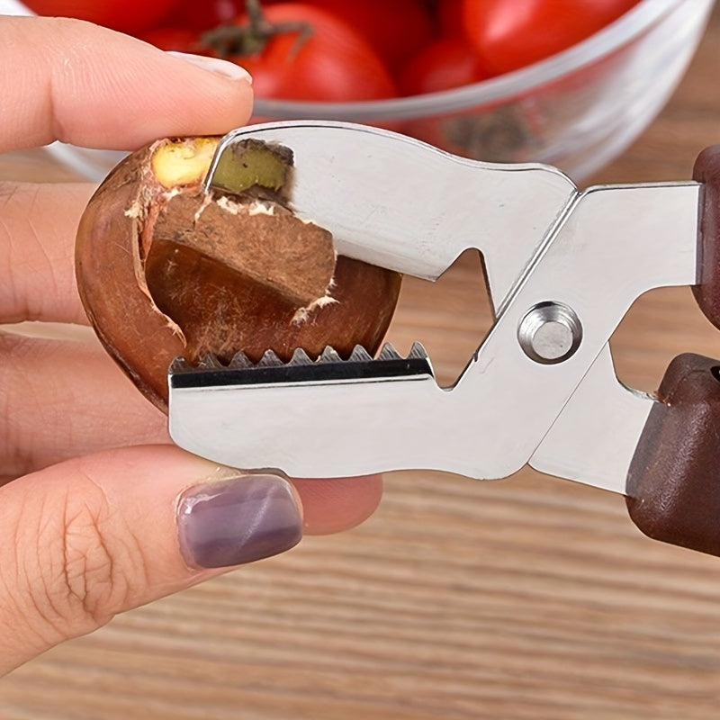 Stainless steel chestnut opener with easy-grip walnut clip waterproof dark brown