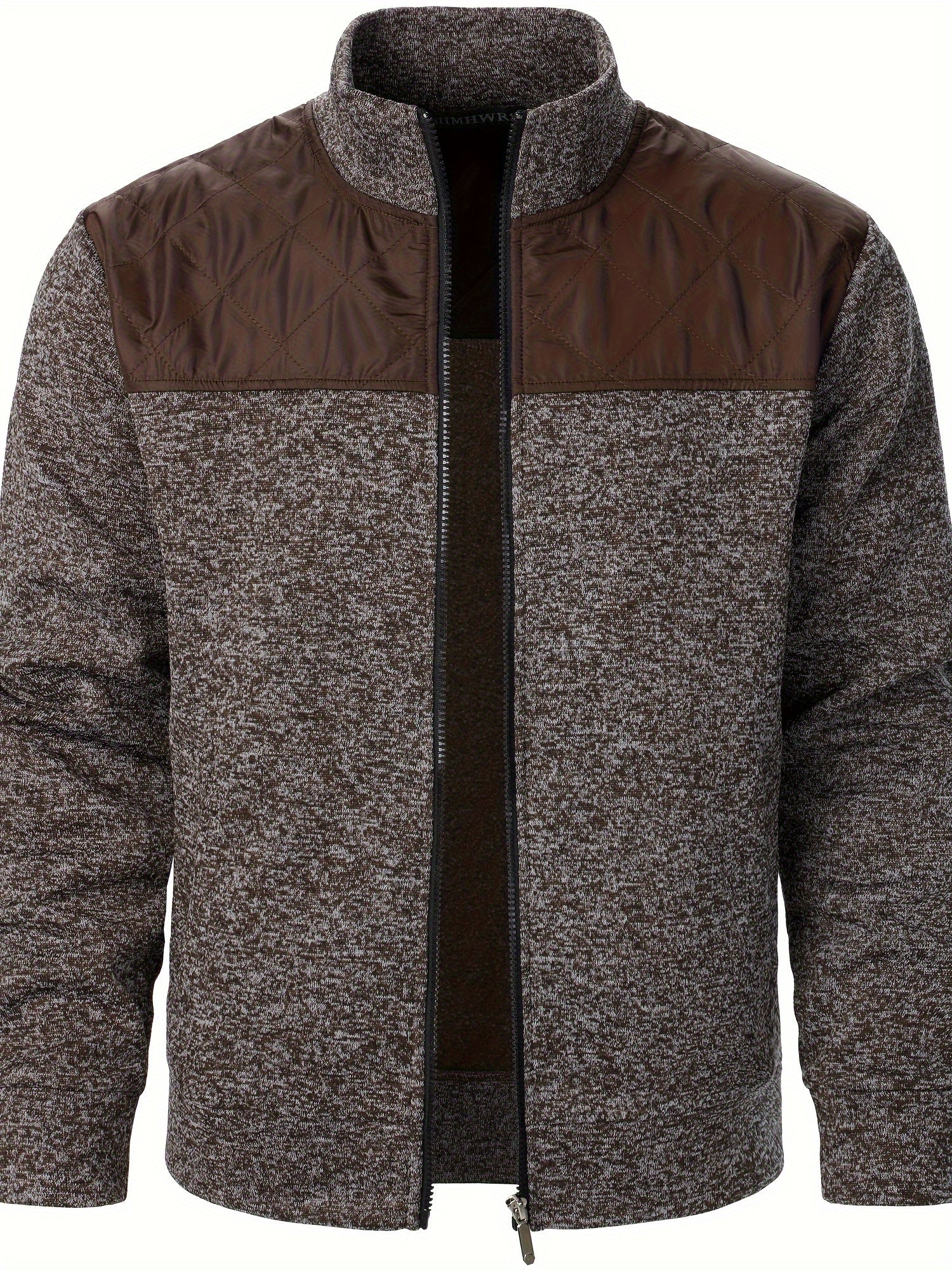 Men's Quilted Polyester Jacket with Long Sleeves and Stand Collar for Spring and Autumn Outdoor Wear