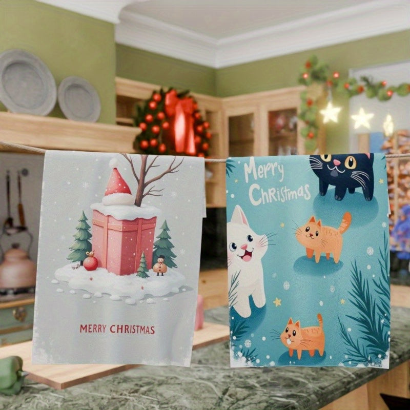 Набор из 2 кухонных полотенец размером 45,72X66,04 см, отлично подходящих для чаепития и праздничного рождественского декора. Эти полотенца имеют мягкий дизайн, идеально подходящий для зимнего сезона, что делает их прекрасным подарком для любой кухни.