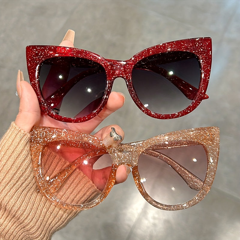 Women’s Leopard Pattern Gradient Lens Sun Shades Large Cat Eye Frame for Beach and Vacation