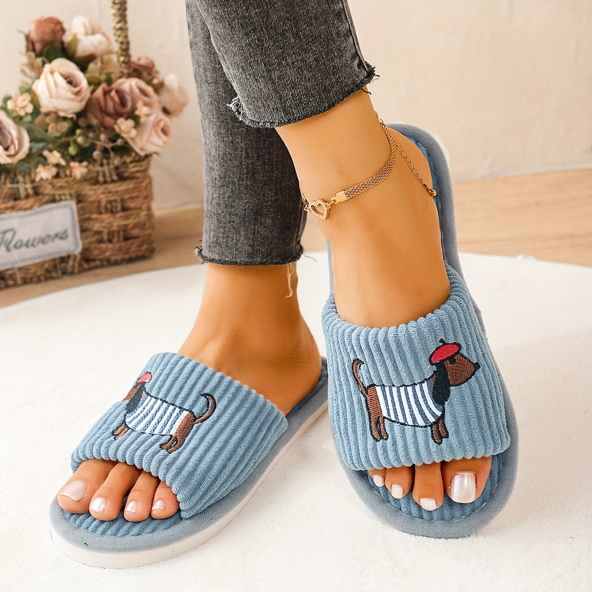 Women's Indoor Slippers, All-Season, Dachshund Design, Breathable, Cozy