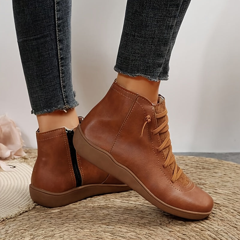Women's Casual Sports Shoes Brown Lace-Up Rubber Sole All-Season Comfort