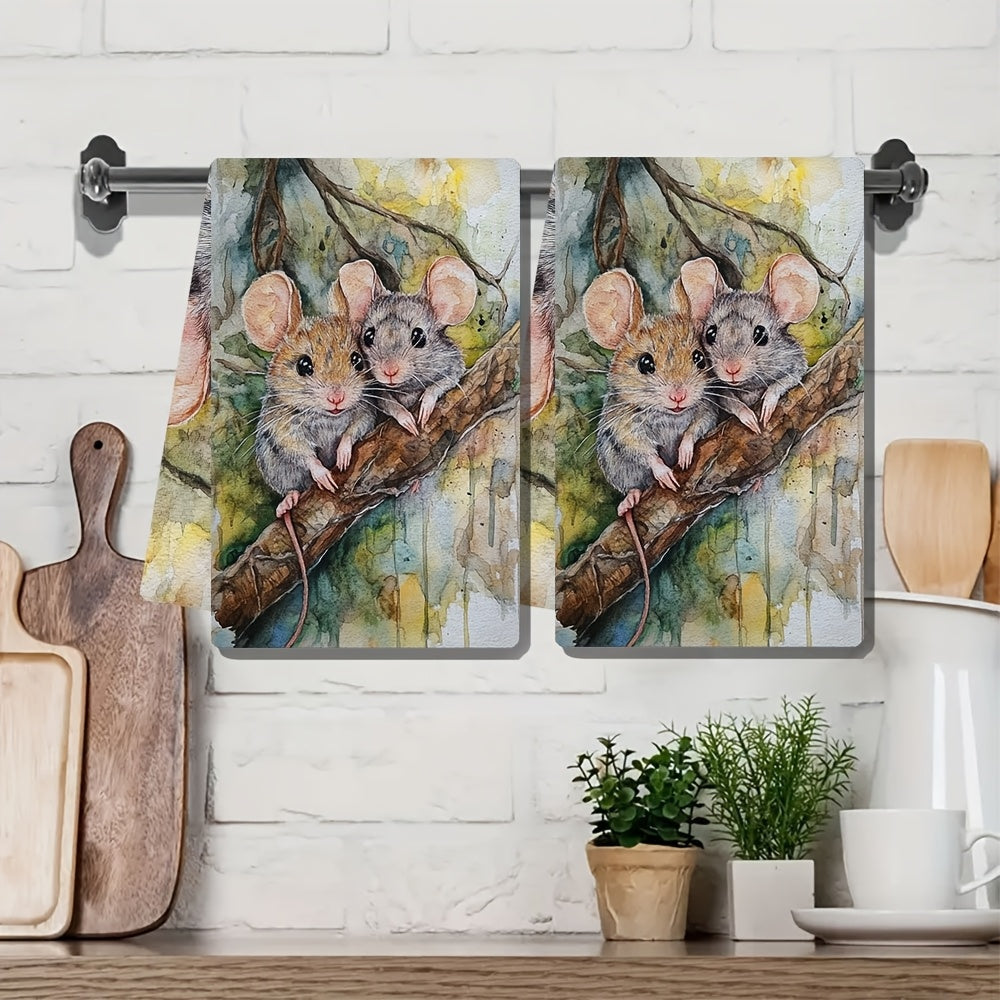 Juego de 2 toallas de cocina ultra suaves con diseño de pareja de ratones, 40x60 cm, absorbentes