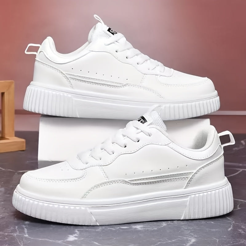 Women's Breathable Low-Top Casual Sneakers White PU Mesh Cushioned Shoes