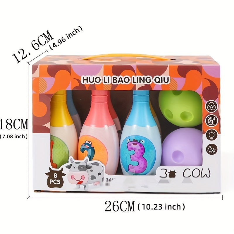 8-chiqishli bolalar uchun bowling o'yinchoq to'plami, ichki va tashqi o'yinlar uchun, ko'k va rang-barang