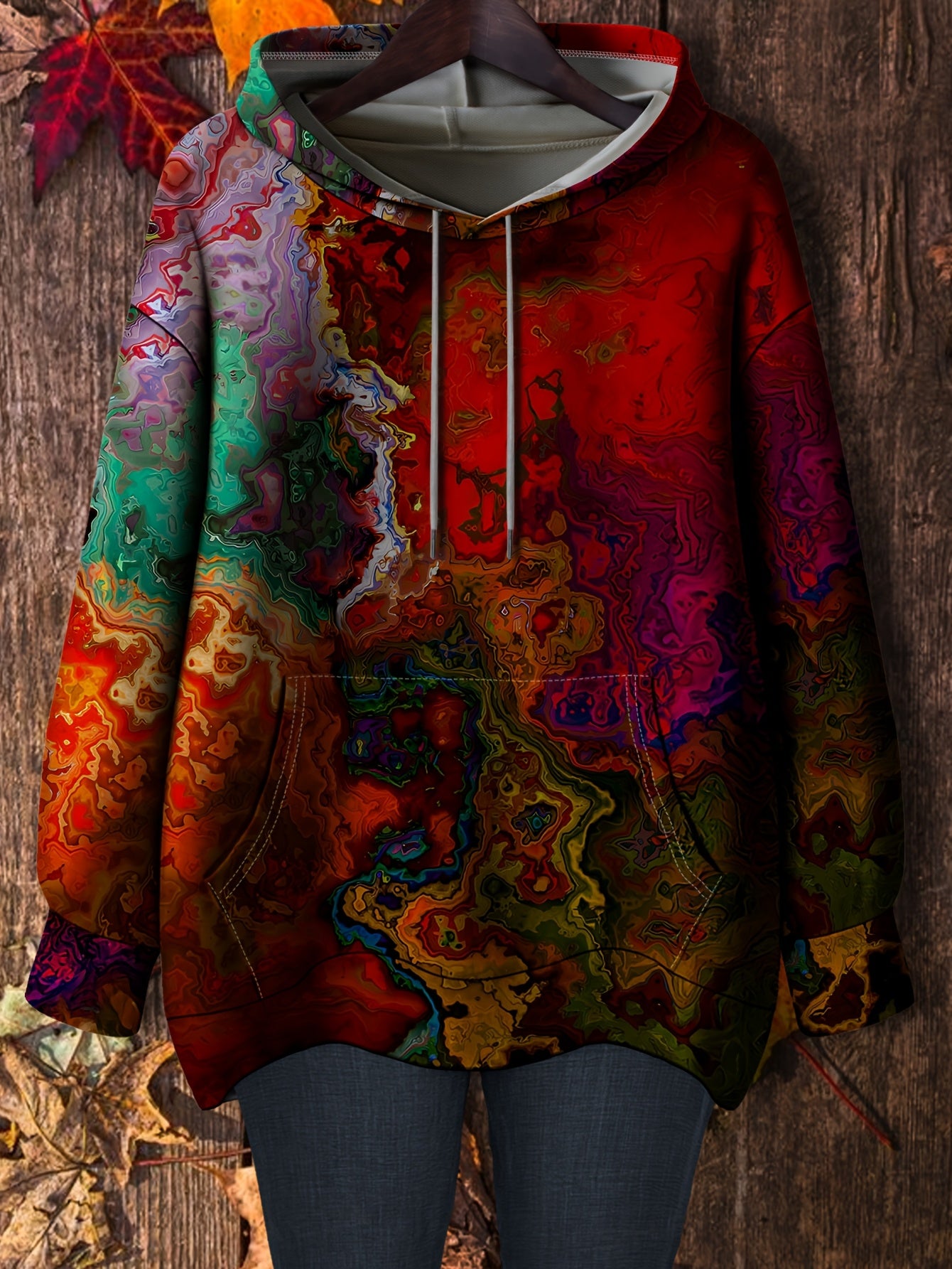 Plus Size Women's Hoodie Marble Texture Print Casual Comfortable