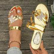 Women's Gold Butterfly Slide Sandals Summer Casual Non-Slip Flat Shoes