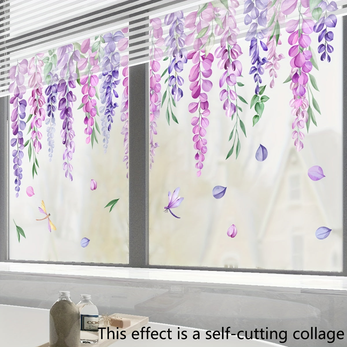 Wisteria Flower Vine Pattern Static Cling Window Film Privacy Glass Sticker 30x90cm