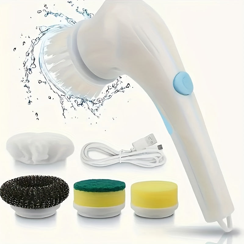Rechargeable Electric Cleaning Brush Set with 5 Heads Handheld Scrubber for Home Kitchen Bathroom