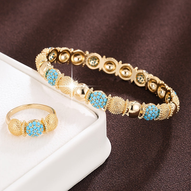Jewelry Bracelet and Ring Set with Semi-Circle Design for Women