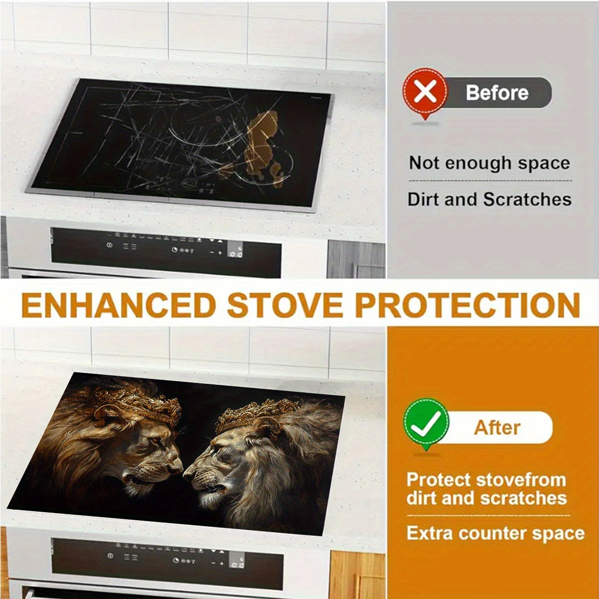 Stovetop Protector Mat Heat-Resistant Scratch-Proof Non-Slip Kitchen Counter Guard for Gas Burners