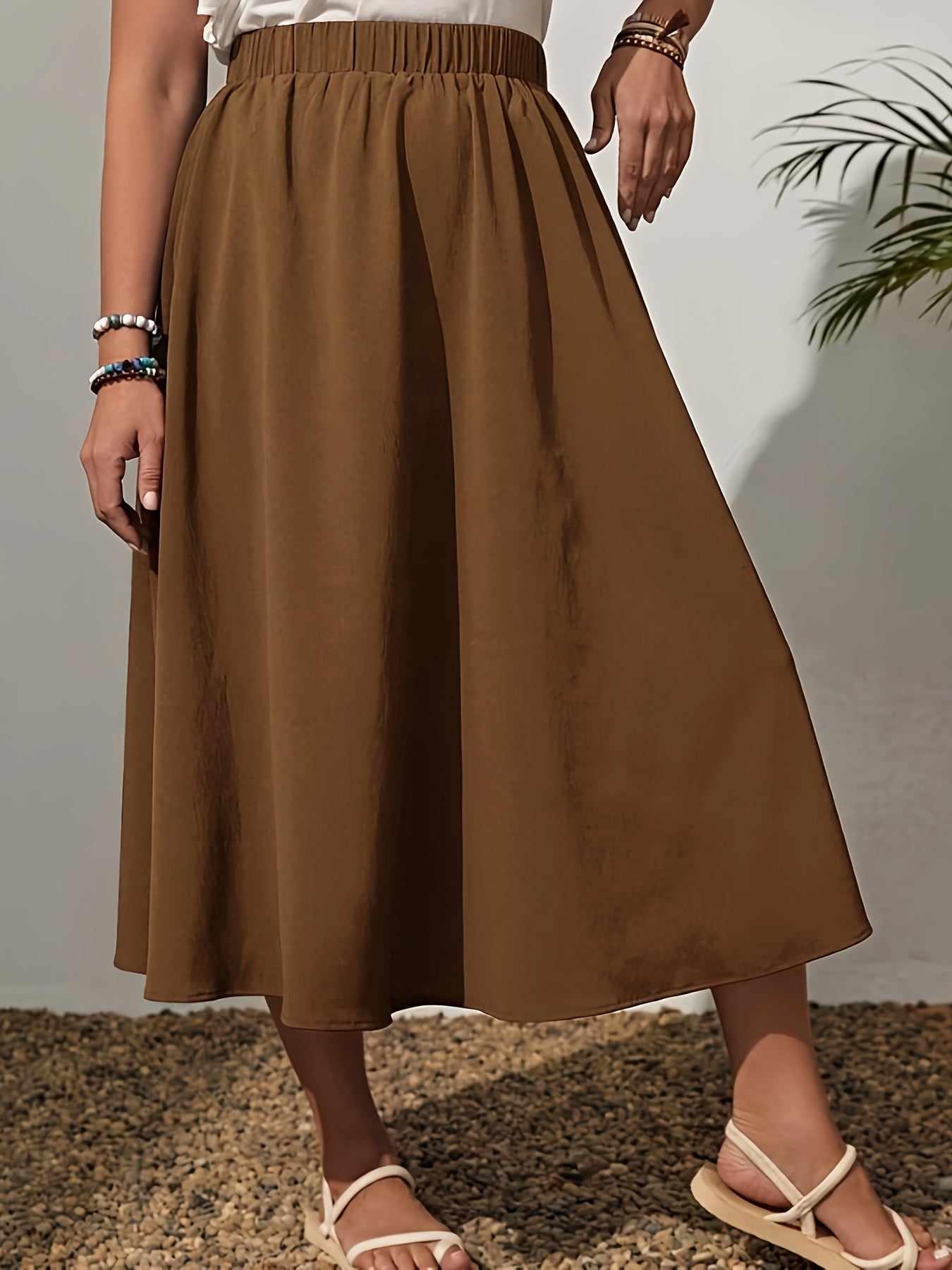 Women's Elastic Waist Skirt Black Midi Casual Office Wear