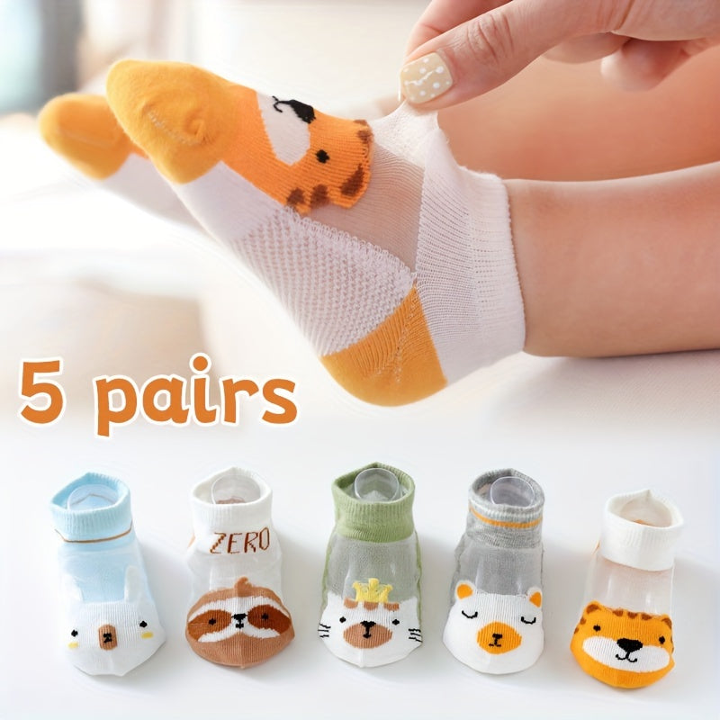Kids Boys Ankle Socks 5 Pairs Animal Pattern Breathable Cotton Socks for Outdoor Activities