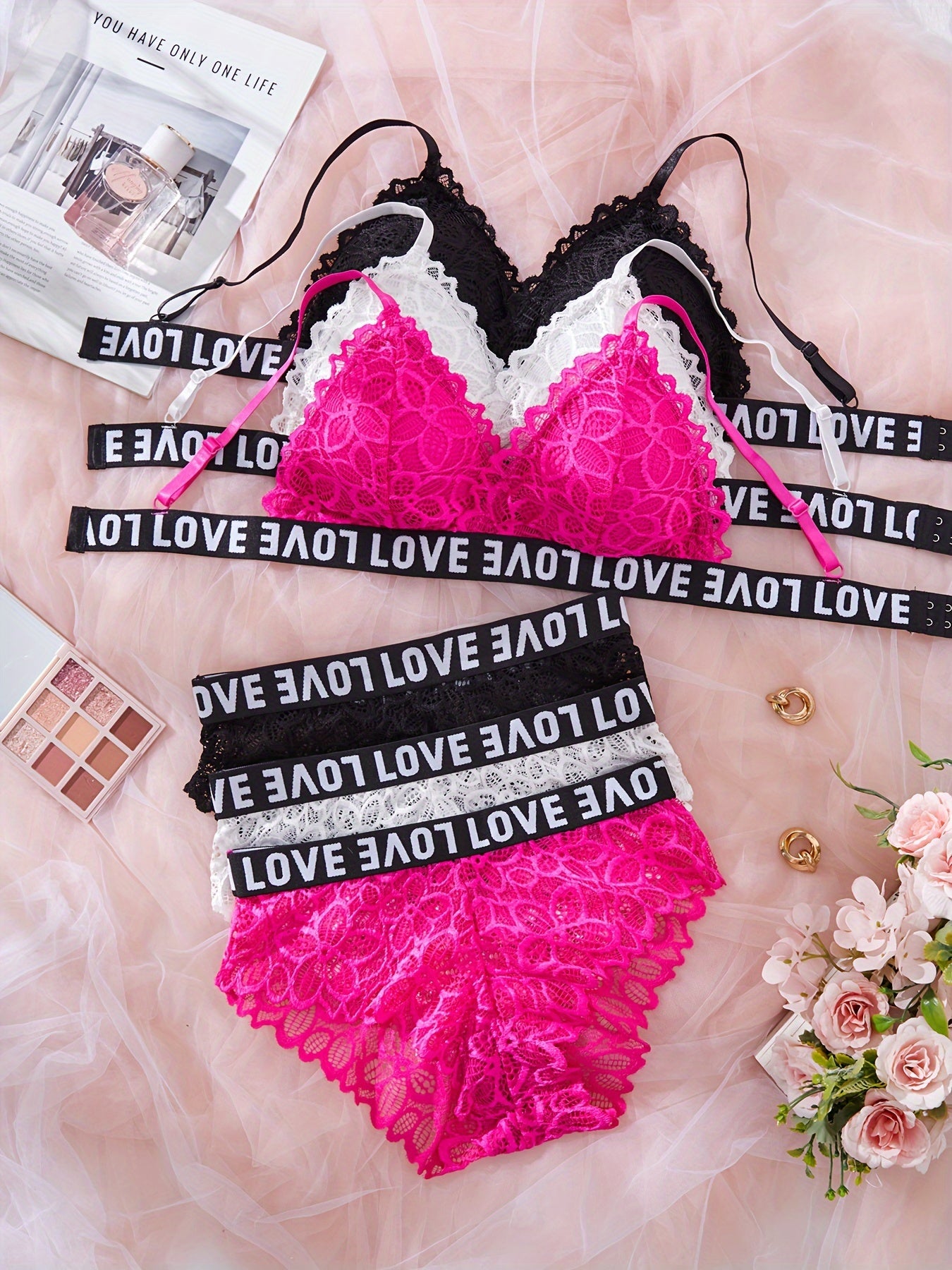 Lingerie Set with Lace and Sports Style, 6 Pieces, No Underwire