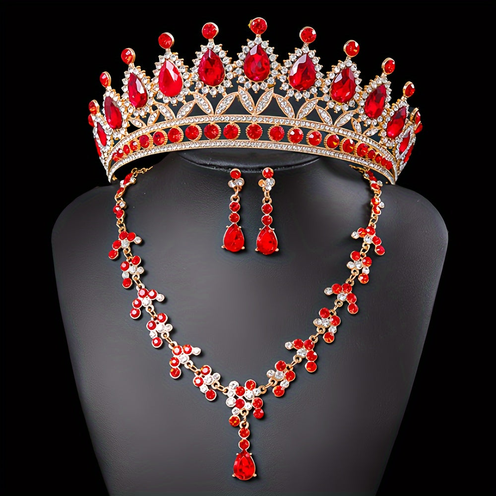 Elegant Rhinestone Queen Tiara and Jewelry Set with Necklace and Earrings for Weddings and Events