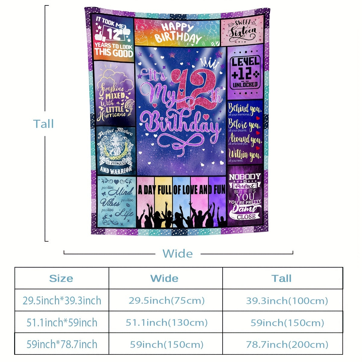 Kids Girl Birthday Blanket Soft Polyester Throw with Fun Messages and Patterns